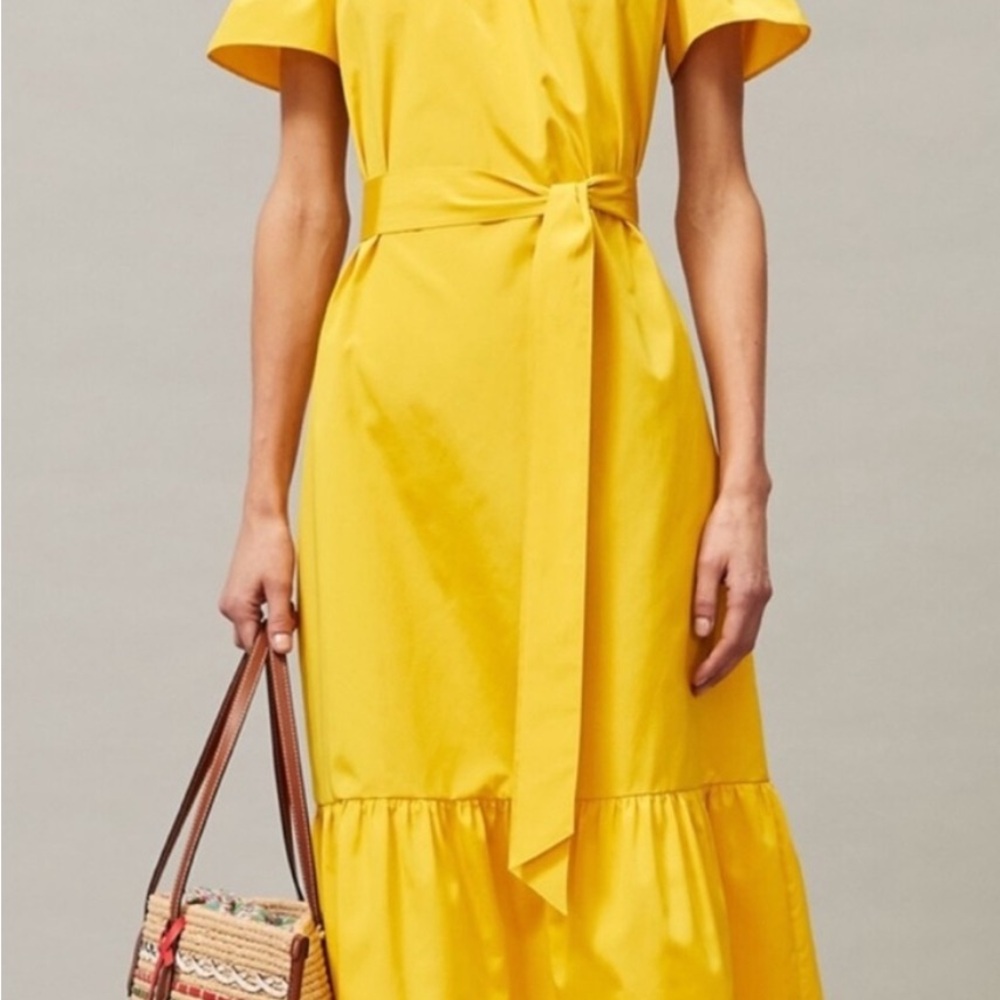 Tory Burch Yellow Off-shoulder Flutter Sleeve Midi Dress